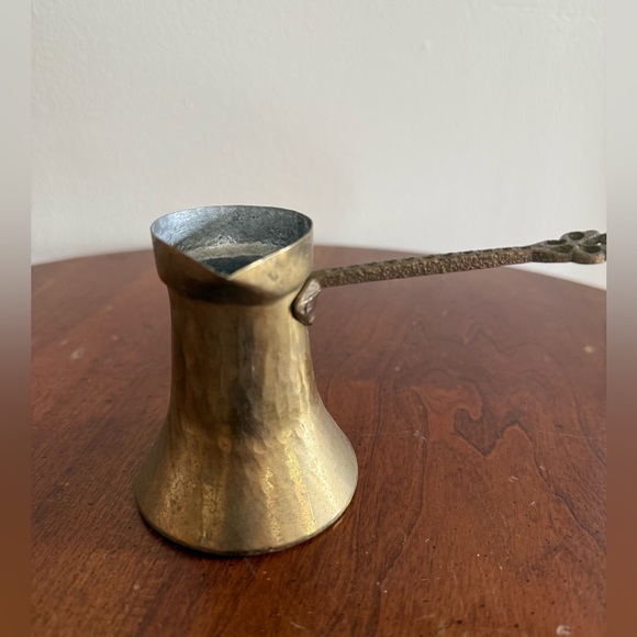 Vintage Turkish Cezve Small Coffee Pot Brass Jezve Ibrik Rustic Kitchen - Picture 2 of 9